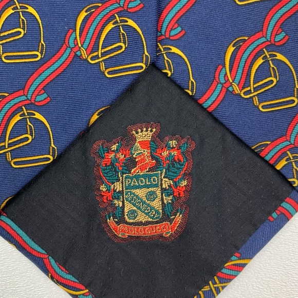 Gucci Vintage Tie Printed Silk Equestrian Stirrup Navy Pattern Vtg One Size - Picture 6 of 8